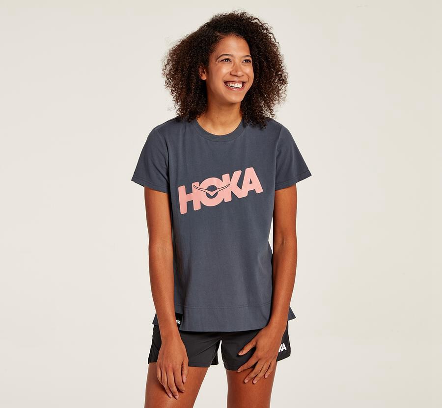 Hoka Australia One One Brand - Womens Tee Blue - SBZOA-2610